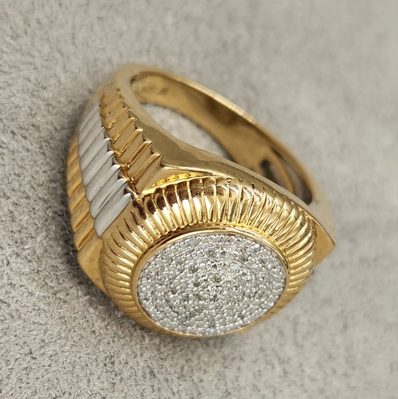 Pave' Ring Men's 9.75 Sterling Silver 925 Gold Tone Statement Bold Maximalism